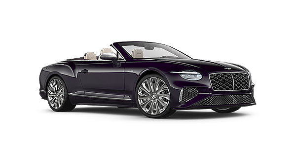 Bentley Macau Bentley New Continental GTC Mulliner convertible front three quarter view in Damson paint with 22 inch Mulliner painted and polished wheel